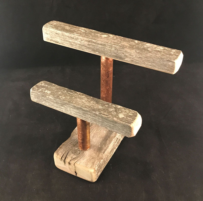(image for) Double Bracelet Stand with Distressed Copper Risers - 9" tall & 6" tall
