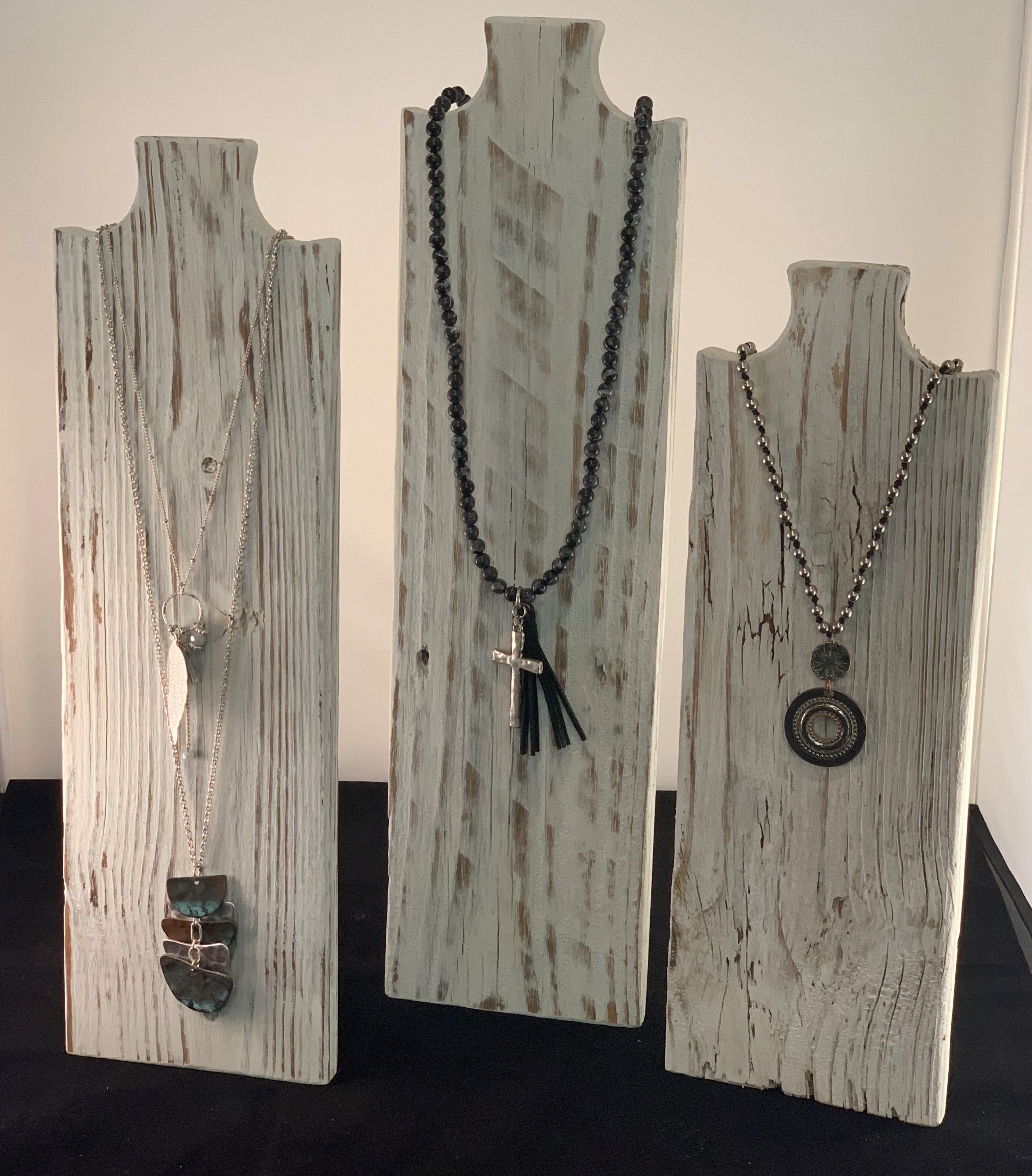 (image for) Necklace Display in White Washed and Distressed Weathered Wood