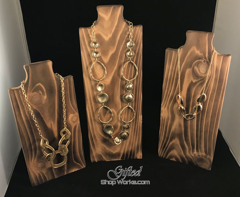 (image for) Trio of Necklace Displays in Torched Cedar Wood